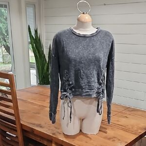 Cropped Gray Lace-Up Women's Top. Sz Med. Mossimo